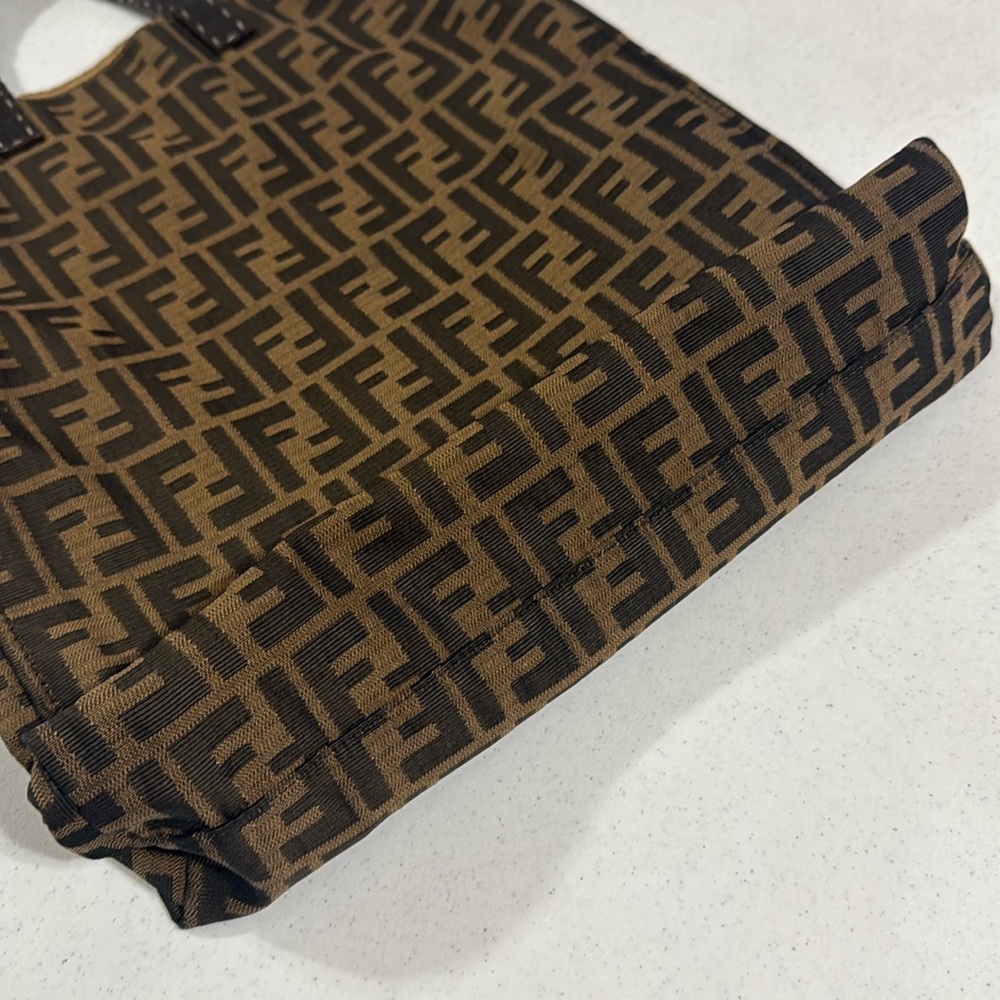 FENDI Zucca Tote FF Monogram Brown Vertical Canvas Satchel Bag Authentic - Picture 8 of 16